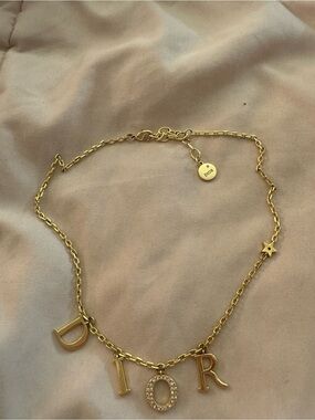 Dior Gold-Tone Letter Charm Necklace with Crystal 'O'